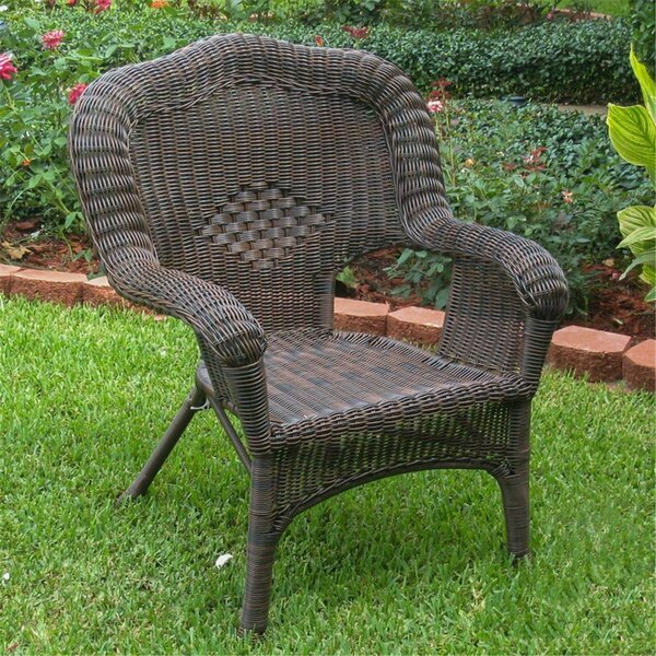 International Caravan Camelback Resin Wicker Patio Chair, Antique Pecan, 2PK 3180-2CH-AP